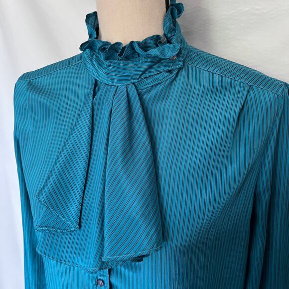 Vtg 80s Jonathan Martin Ruffle Neck Womens Top Sz 11/12 Coquette Secretary Retro - Picture 12 of 13